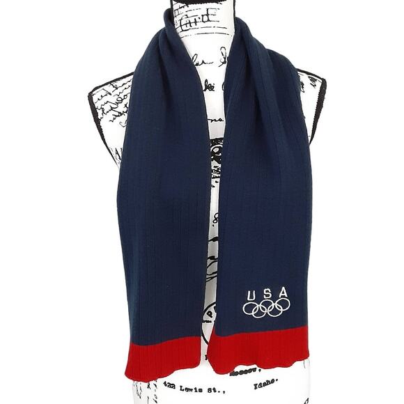 Team USA Olympic Games Official Embroidered Rings Logo Knit Rectangle Scarf Blue - Picture 1 of 4